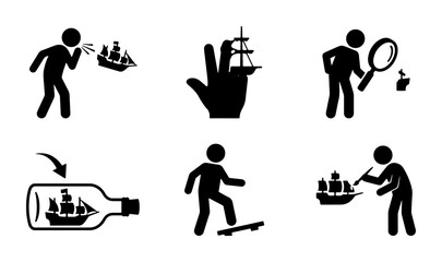 Nautical Icon Set: Sailing Ship Adventures, Message in a Bottle, and Maritime Exploration Icons © Safa