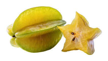 Fototapeta premium Whole star fruit and slice showing seeds and texture