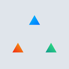 Fototapeta premium Minimalist geometric composition featuring three vibrant gradient triangles in blue orange and green colors centered.