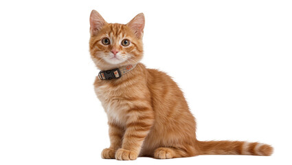 Orange tabby kitten sitting wearing a collar © Niklas