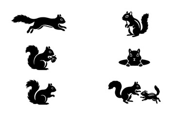Obraz premium Black Squirrel Silhouettes Vector Set, Woodland Creature Poses, Cute Rodent Icons for Wildlife Design, Nature Graphics