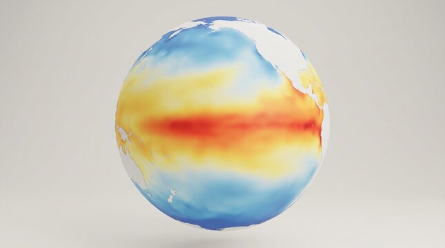 3D Globe With Pacific Sea Surface Temperature Map Showing El Nino Climate Pattern