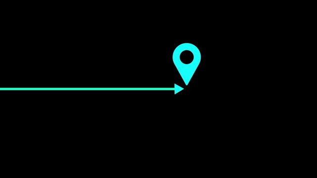 cyan navigation path with arrow and destination marker. GPS location signal point and location tracking mark, location pointer icon animated 4k video.