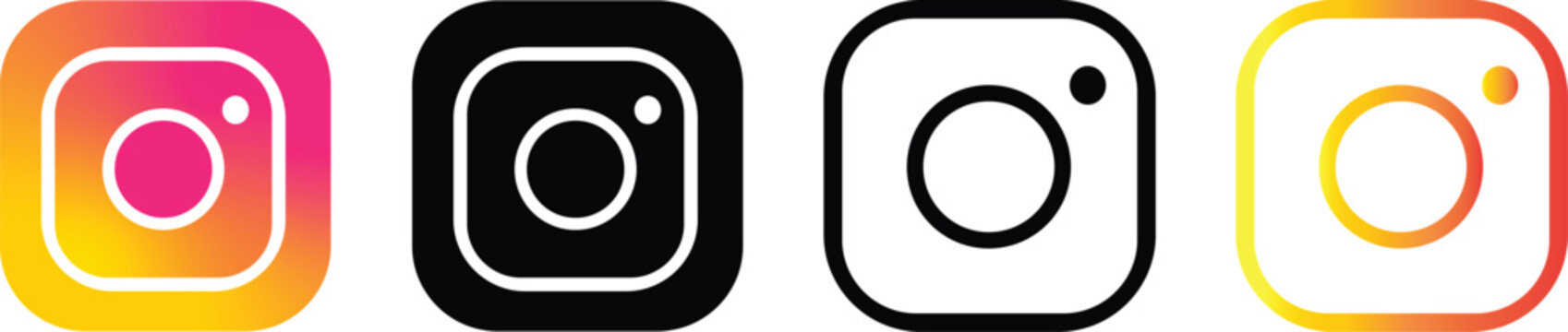 Four variations of the instagram social media featuring gradient, solid black, and outlined styles on a white background, set