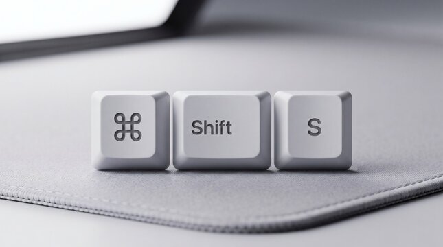 Command Shift S keyboard shortcut keys on desk mat. MacOS hotkey for save as, screenshot, or saving files.