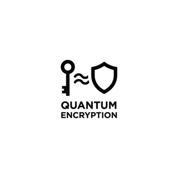 Key and shield icon with wavy line representing quantum encryption security on a white background access algorithm antivirus binary
