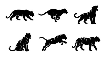Black Panther Silhouettes Vector Set, Wild Cat Poses Collection, Feline Animal Icons for Graphic Design © osman