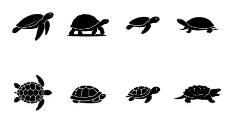 Turtle Icons Set, Marine Reptile Silhouettes, Aquatic Animal Vector Graphics, Ocean Wildlife Collection © santa