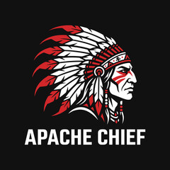 Fototapeta premium Native American chief head illustration with feather headdress.