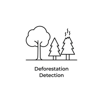 Line art illustration of trees and smoke representing deforestation detection with a white background arboriculture coniferous deciduous ecology environmental