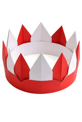 Red And White Folded Paper Crown With Geometric Triangular Points Isolated On Transparent Background