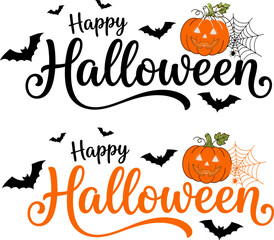 Halloween greeting with pumpkins bats and spiders © MstAshma