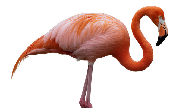 Pink flamingo bird with orange feathers and black beak