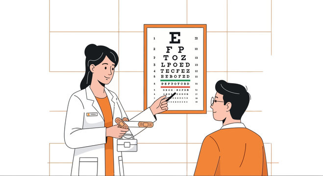 Optometrist Assisting Patient With Eye Exam Using Vision Chart In Medical Setting