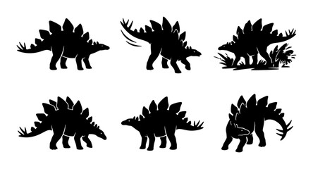 Stegosaurus Dinosaur Silhouettes, Prehistoric Reptile Icons, Mesozoic Era Wildlife Vector Set, Jurassic Period Creatures © Sayem