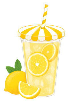 Refreshing Yellow Lemonade Cup With Lemon Slices Mint Leaves And Striped Straw On Transparent Background