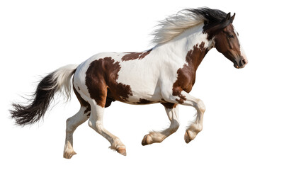 Brown and white pinto horse running with mane flowing © Motruc