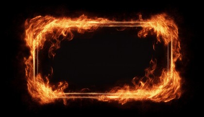 Fototapeta premium rectangle frame made of fire flames burning on black background with copy space for text overlay
