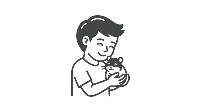 Boy holding a cute little pig.