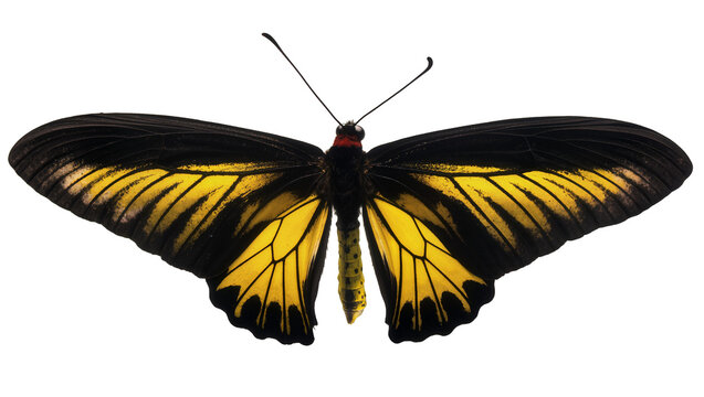 Golden birdwing butterfly with black and yellow wings