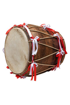 Traditional Wooden Rope Tension Drum With Red And White Lacing On Transparent Background