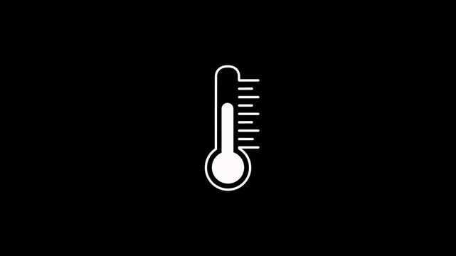 Thermometer with temperature scale animation on black background. Thermometer equipment showing hot or cold weather. Thermometer icon for medical climate and weather science laboratory