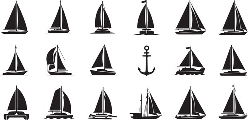 Sailboat, sailboats, nautical icons, vector set, black and white © fksamia