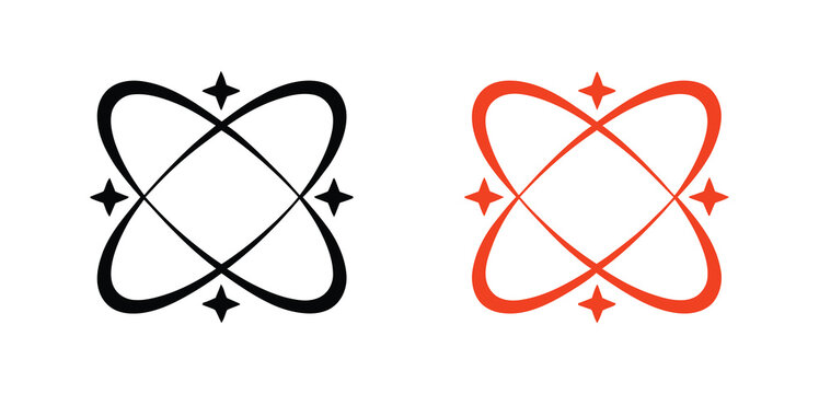 Orbit star icon set featuring abstract elliptical rings and sparkling stars in modern vector logo illustration styles.
