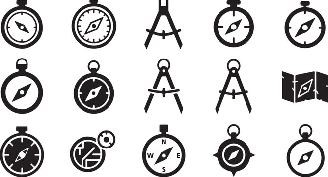 Navigation Icons, Compass Symbols, Map Markers, Travel Graphics
