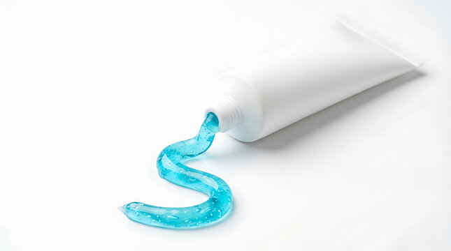 Blue gel toothpaste squeezed from white tube