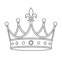 Royal crown line art vector, elegant king or queen tiara with fleur de lis, majestic imperial headwear outline for luxury branding and heraldry © Toqeer