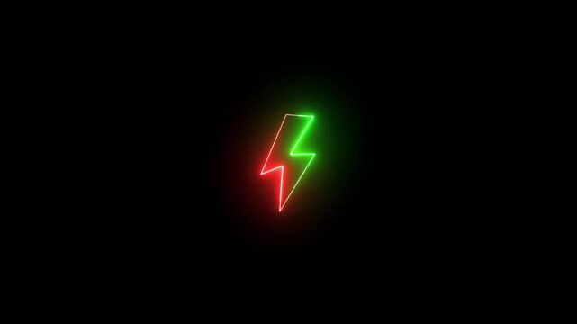 saber color glowing icon animation video on black background.Glowing 4 k....