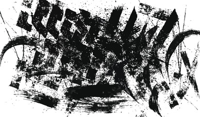 Graffiti style street art with black paint splatters and brush strokes on white background © RED BEIGE