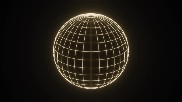 Gold wireframe globe rotating on dark background seamless loop 4K technology network background