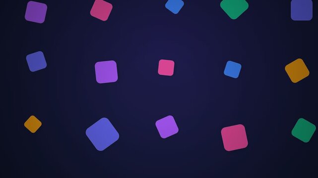 Colorful geometric shapes floating on dark background