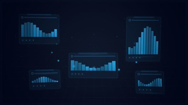 Blue digital data charts and graphs on dark background