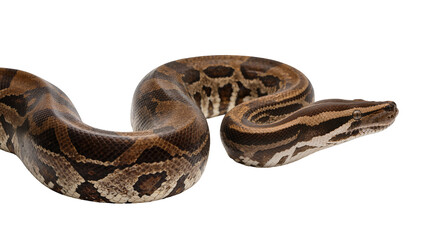 Fototapeta premium Brown patterned python coiled on white