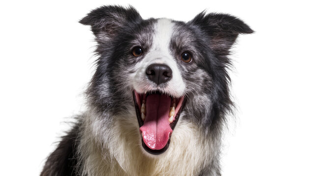 Border Collie dog panting with open mouth and pink tongue