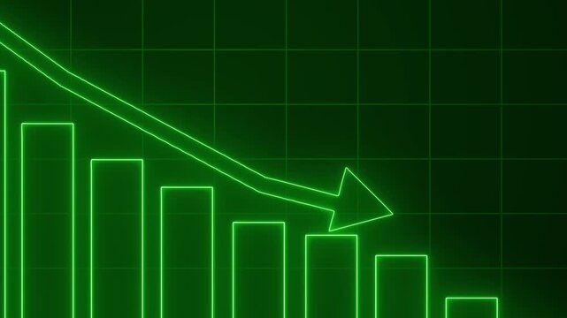 Neon-style bar chart showing descending bars with downward arrow animation