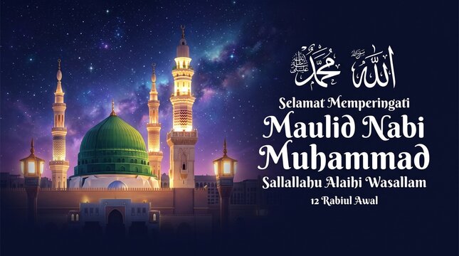 Happy Birthday of Prophet Muhammad. Milad un Nabi Mubarak Means Happy Birthday of Prophet Muhammad. Mawlid Celebration Design