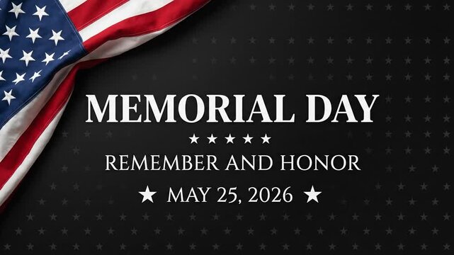 Memorial Day tribute with American flag and text on black background