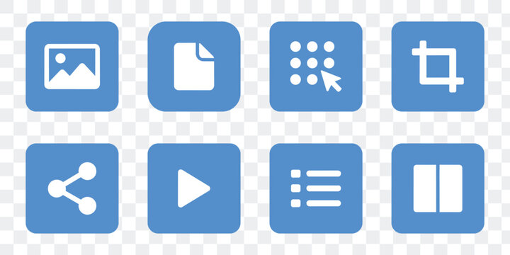 Modern UI UX Web and App Interface Icons Set Image, File, Menu, Play, Share, Crop, List, Pause