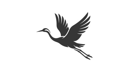 Fototapeta premium Black silhouette of flying crane bird.