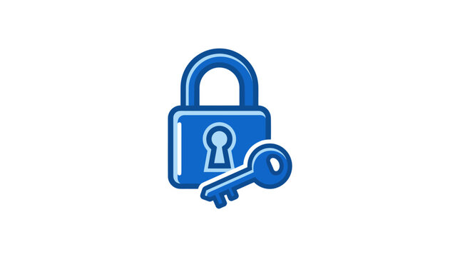 Blue lock and key icon symbol.
