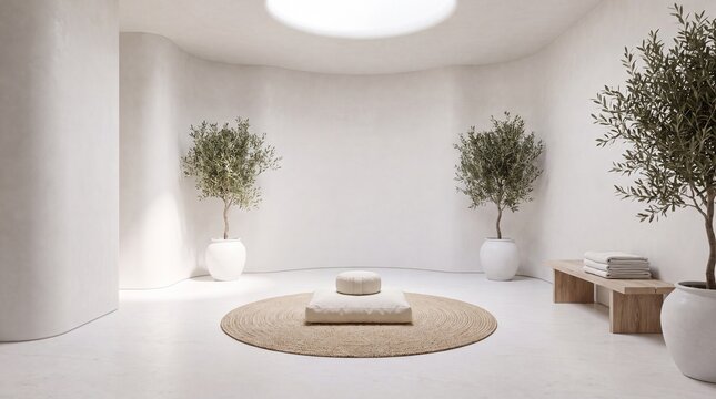 Luxury White Meditation Room with Circular Light Well