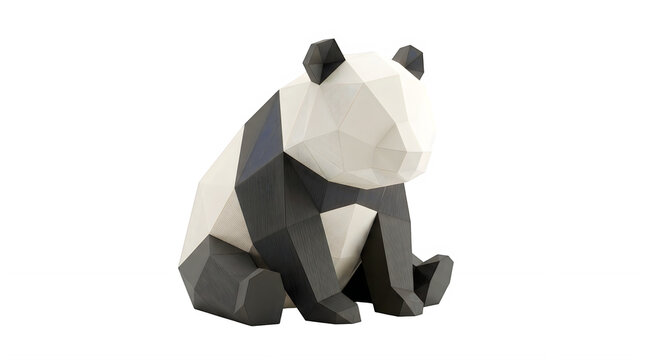 Low Poly Geometric Giant Panda Sculpture on Black Background