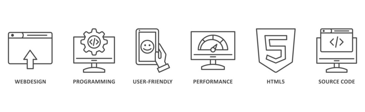 Mobile First banner web icon illustration with icon of webdesign, programming, user-friendly, performance, html5, source code