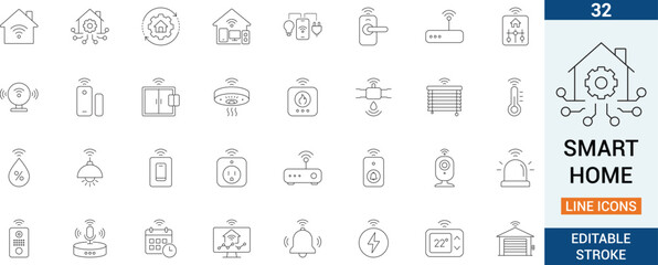 Smart home vector line icon set. Featuring home automation system, internet of things automation technology and iot device. © shafiuzzaman