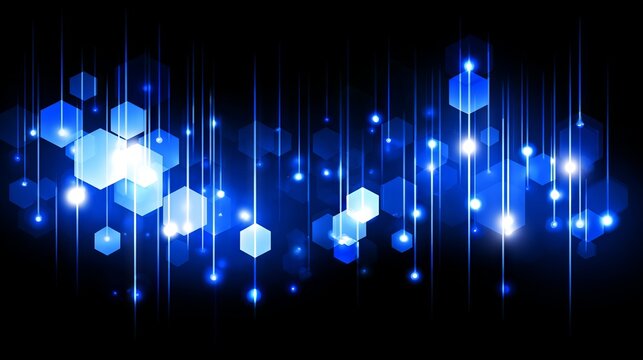 Abstract futuristic digital technology background with blue glowing hexagons and copy space, Blue neon cyber security backdrop with geometric structures, data network concept.