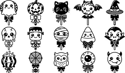 Obraz premium Halloween vector bundle 15 spooky lollipop illustrations for halloween decorations and designs